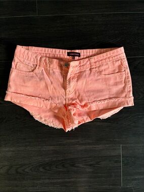 Nameless Coral-Peach Denim Cutoff Shorts